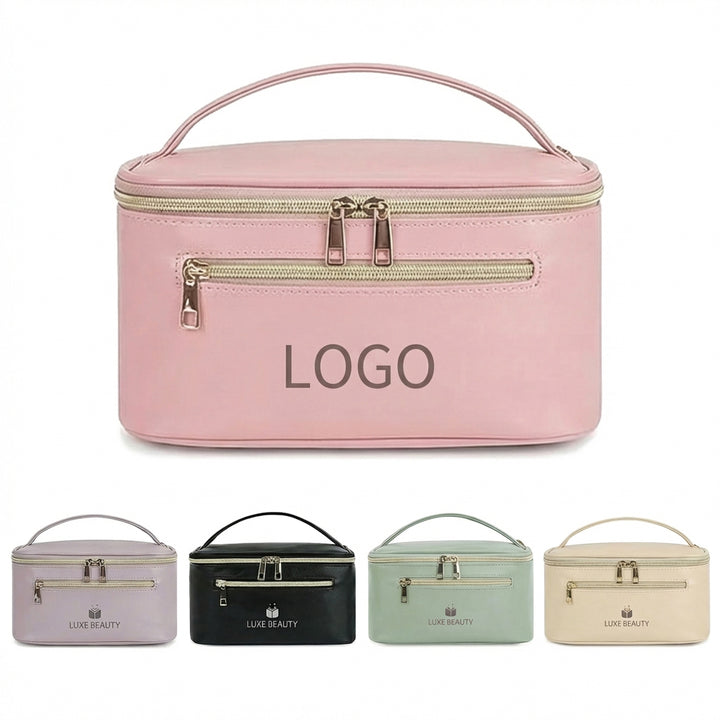 Bulk Custom PU Leather Makeup Organizer Bags with Logo Water Resistant Travel Cosmetic Bags