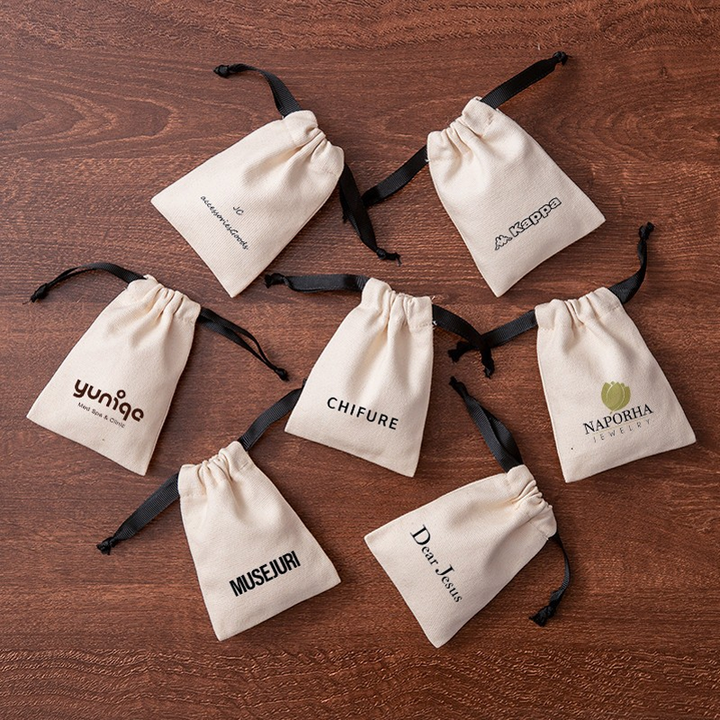 Custom Logo Canvas Storage Bag with Grosgrain Ribbon For Jewelry Cosmetics and other valuables
