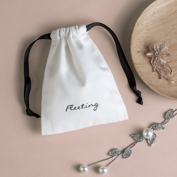 Custom Logo Canvas Storage Bag with Grosgrain Ribbon For Jewelry Cosmetics and other valuables