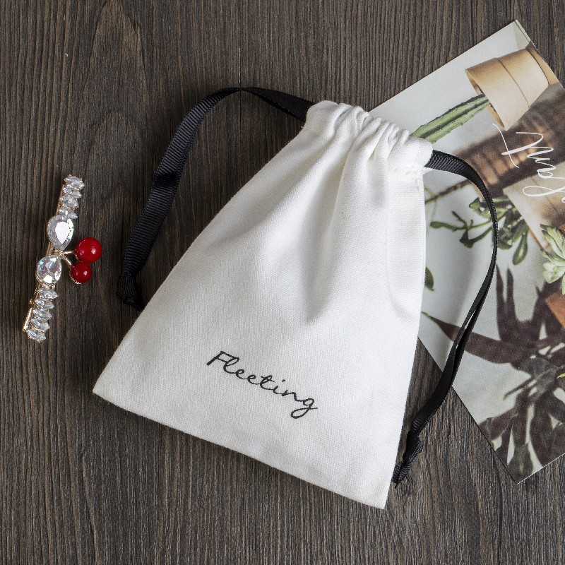 Custom Logo Canvas Storage Bag with Grosgrain Ribbon For Jewelry Cosmetics and other valuables