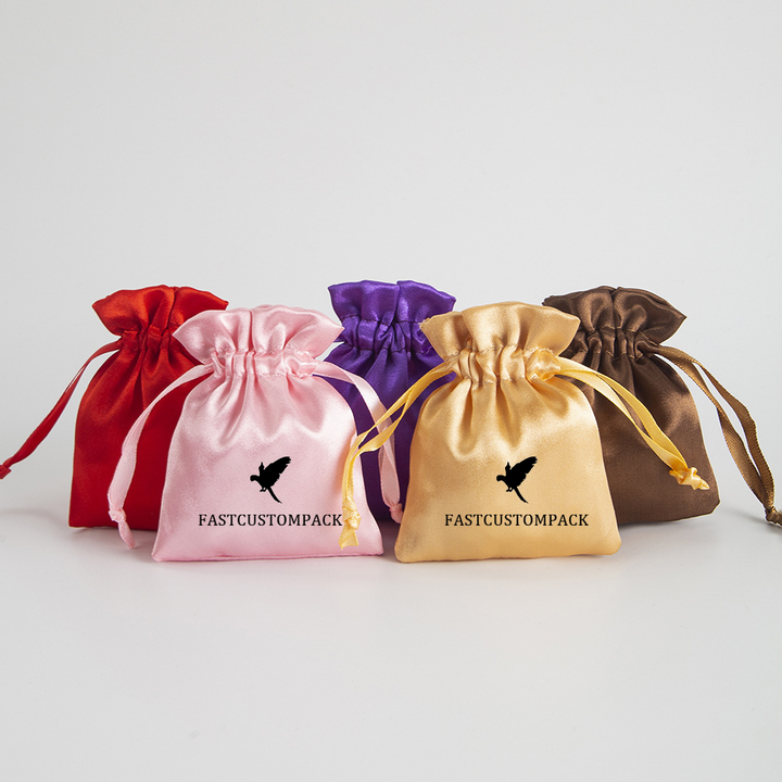Custom Logo Drawstring Satin Silk Pouches - Drawstring Jewelry Packaging Bag For Ring and Necklace