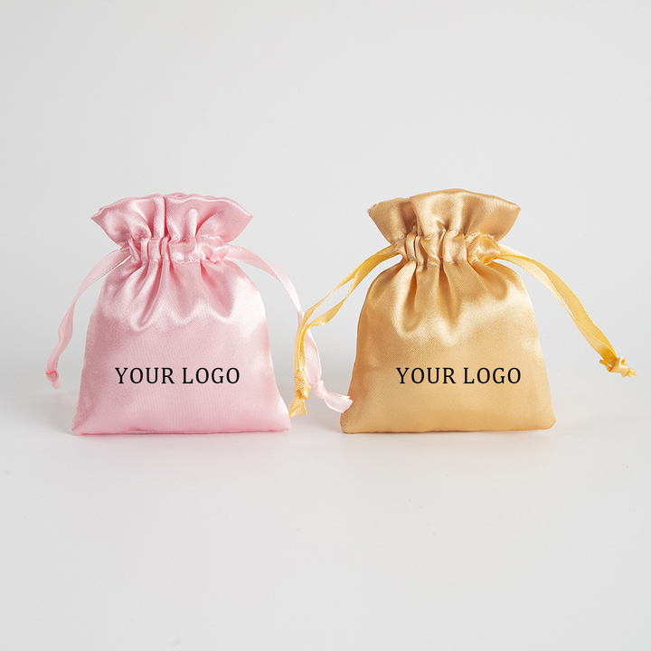 Custom Logo Drawstring Satin Silk Pouches - Drawstring Jewelry Packaging Bag For Ring and Necklace