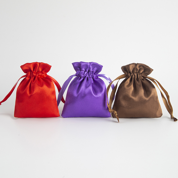 Custom Logo Drawstring Satin Silk Pouches - Drawstring Jewelry Packaging Bag For Ring and Necklace